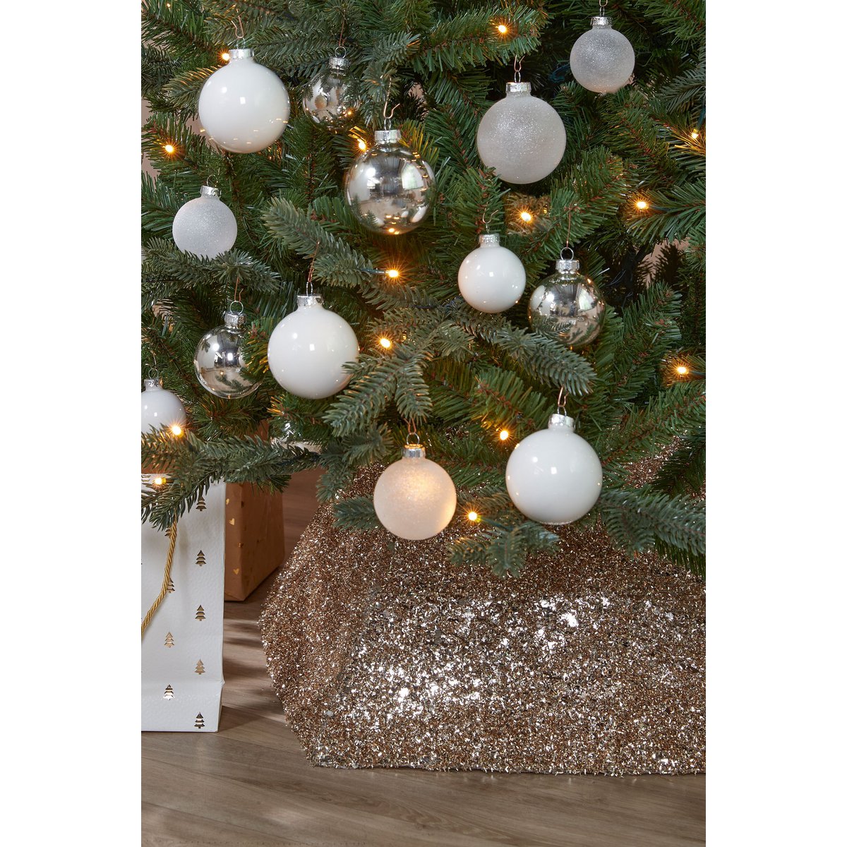 Goudkleurige kerstboomrok met glitter, 50 × 50 × 30 cm