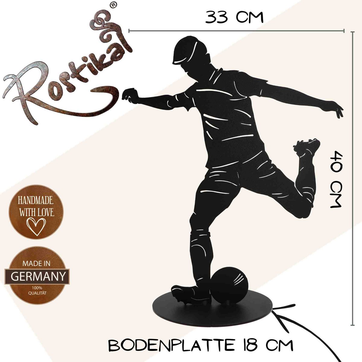Metalen voetbalsculptuur zwart – moderne voetbal decoratie, 40 cm