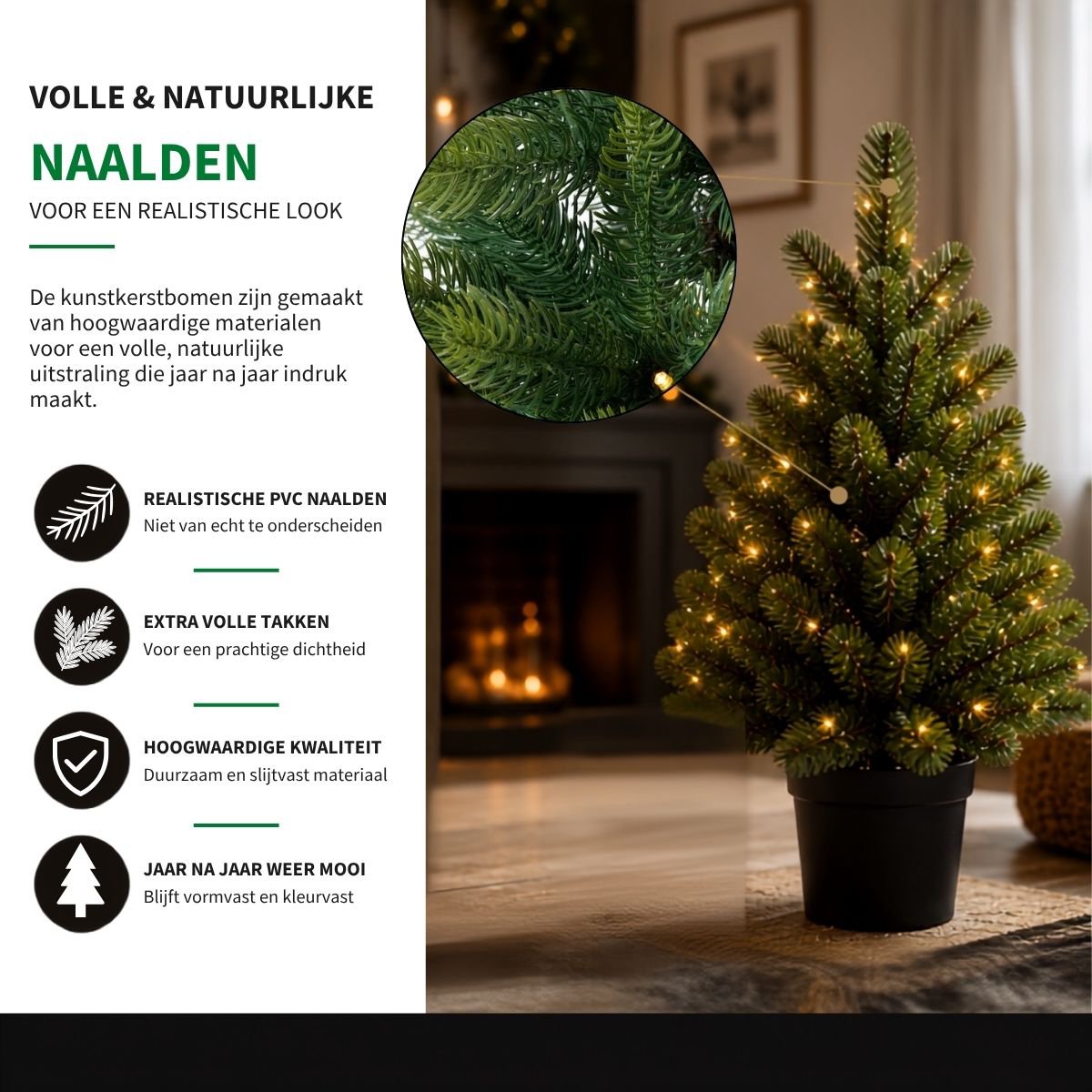 Nagoya set van 2 kunstkerstbomen en kerstkrans met verlichting, 90 cm, Ø 45 cm