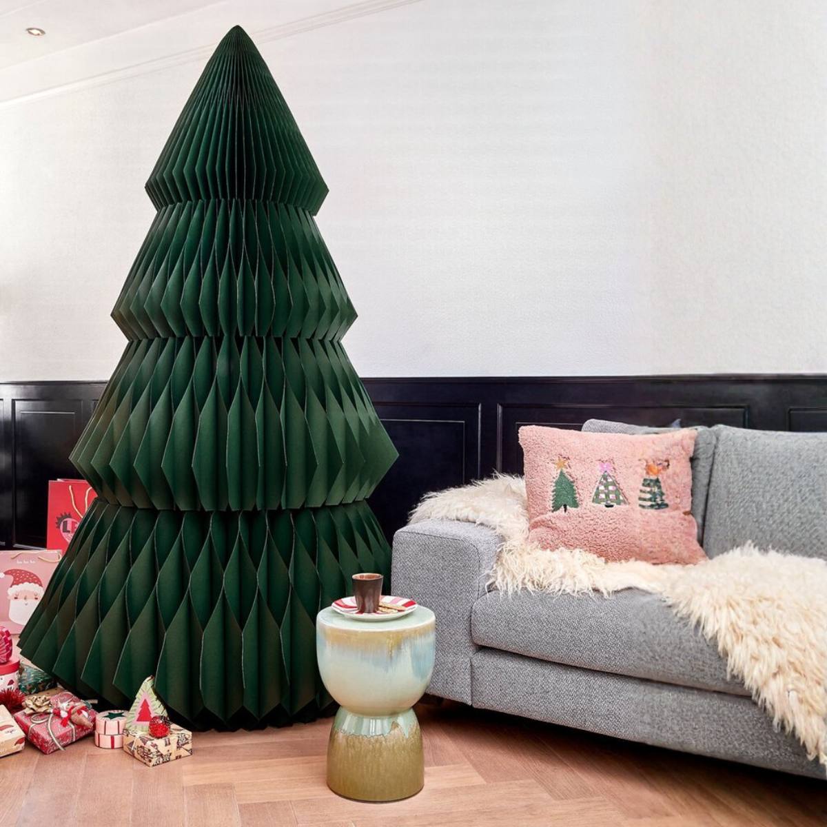 Groene papieren kerstboom, Ø 120 × 212 cm