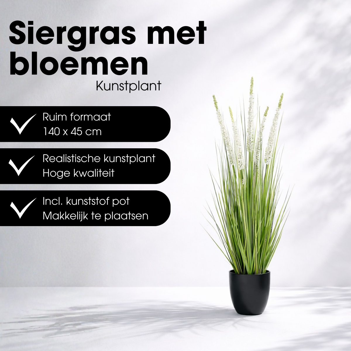 Eremurus kunstgras met pot, groen en wit, 140 cm