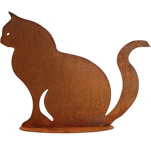 Roestmetalen kat Cleo op bodemplaat, 25 cm