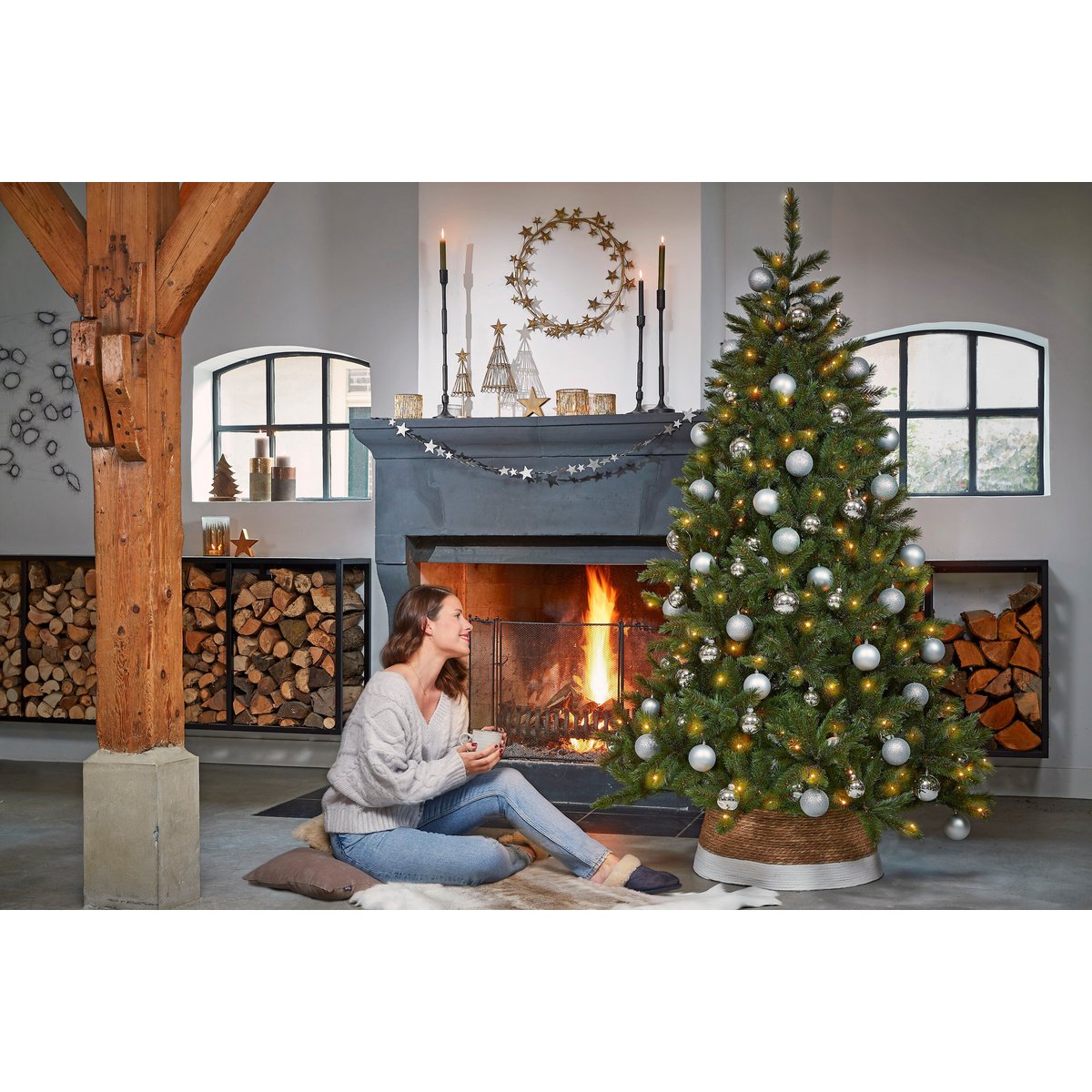 Kerstboomrok zeegras met gebroken wit, Ø 50 × 26 cm