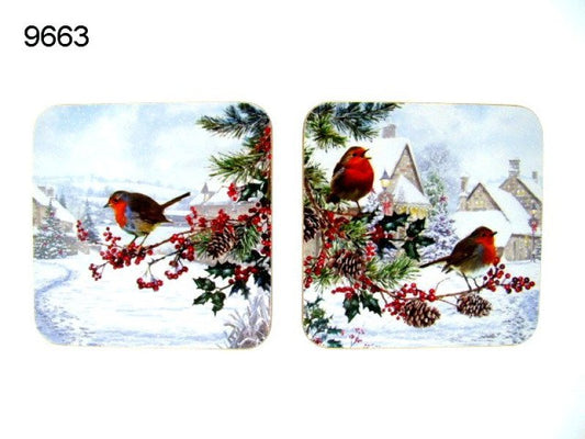 Roodborstjes onderzetters Lesser & Pavey, set van 4
