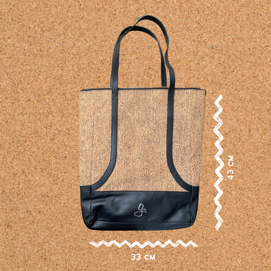 Gissy kurk en leren handtas XL zwart, 43 x 33 cm