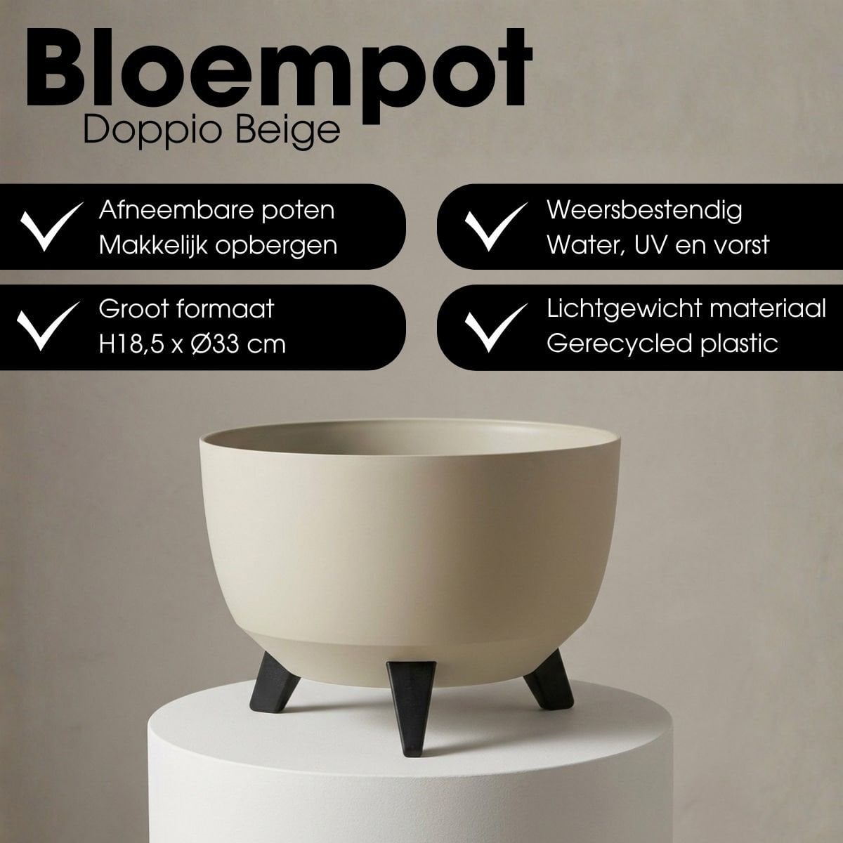 Doppio bloempot op poten, beige, 18,5 cm Ø33 cm