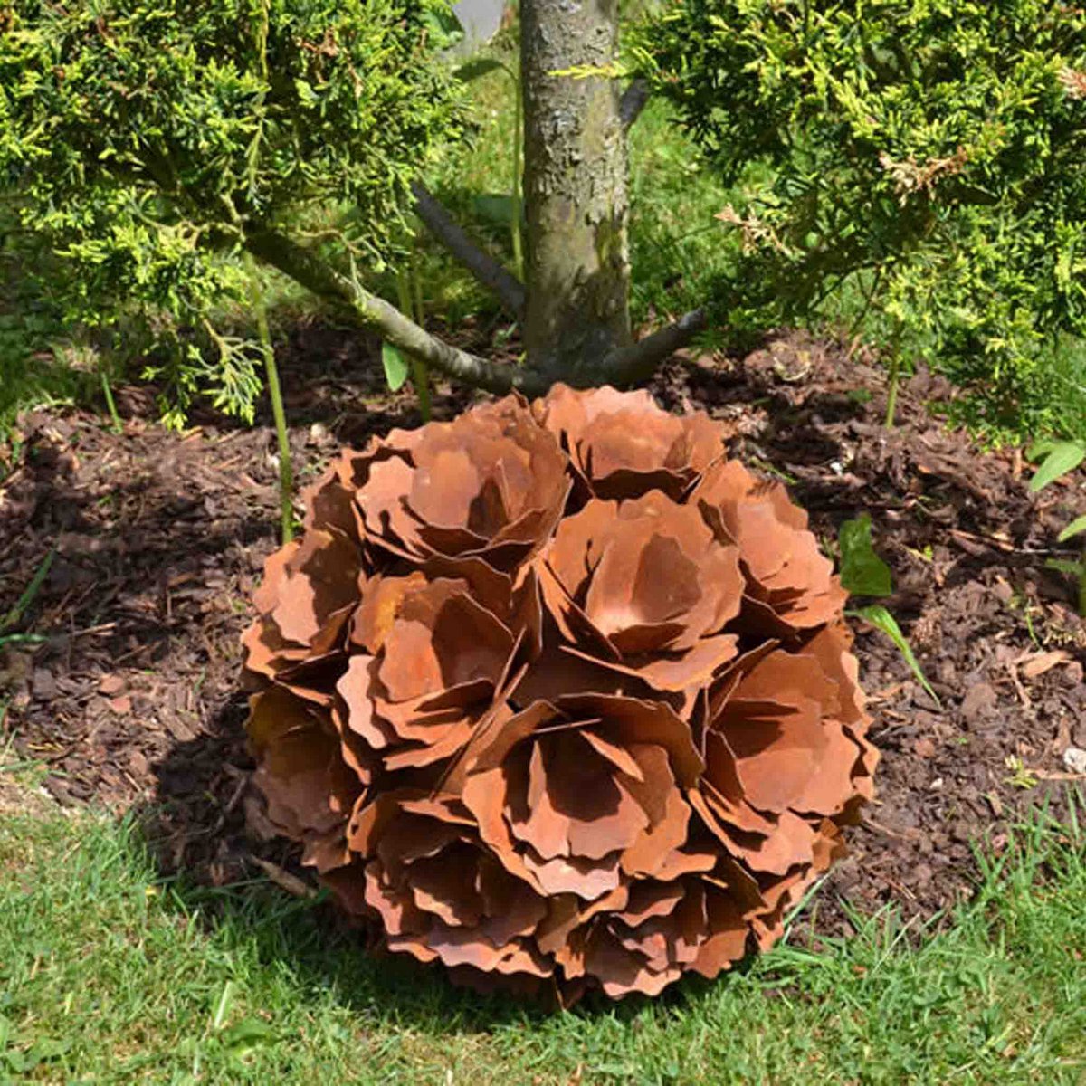 Bloemenbal van roestmetaal, 30 cm