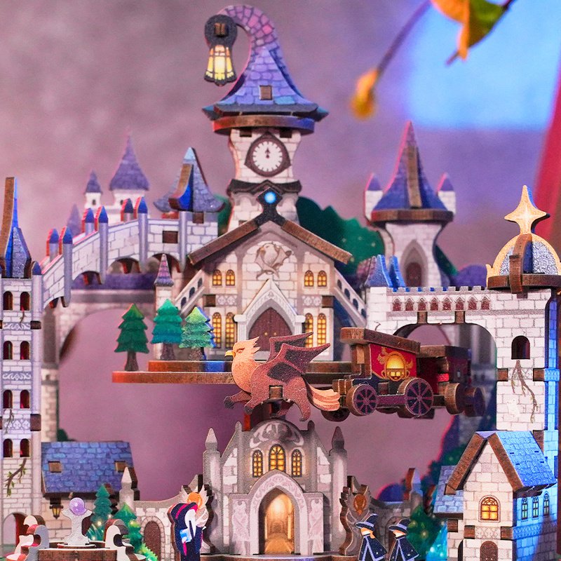 DIY 3D houten muziekdoos Magical Castle 14 x 14 x 18,6 cm