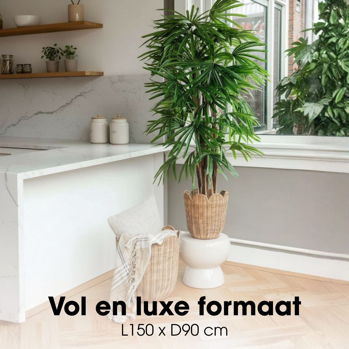 Raphispalm kunstplant met pot, groen, 150 cm