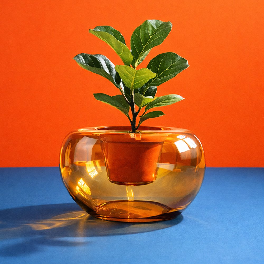 Potvase glazen plantenvaas met terracotta pot, Ø 35 cm