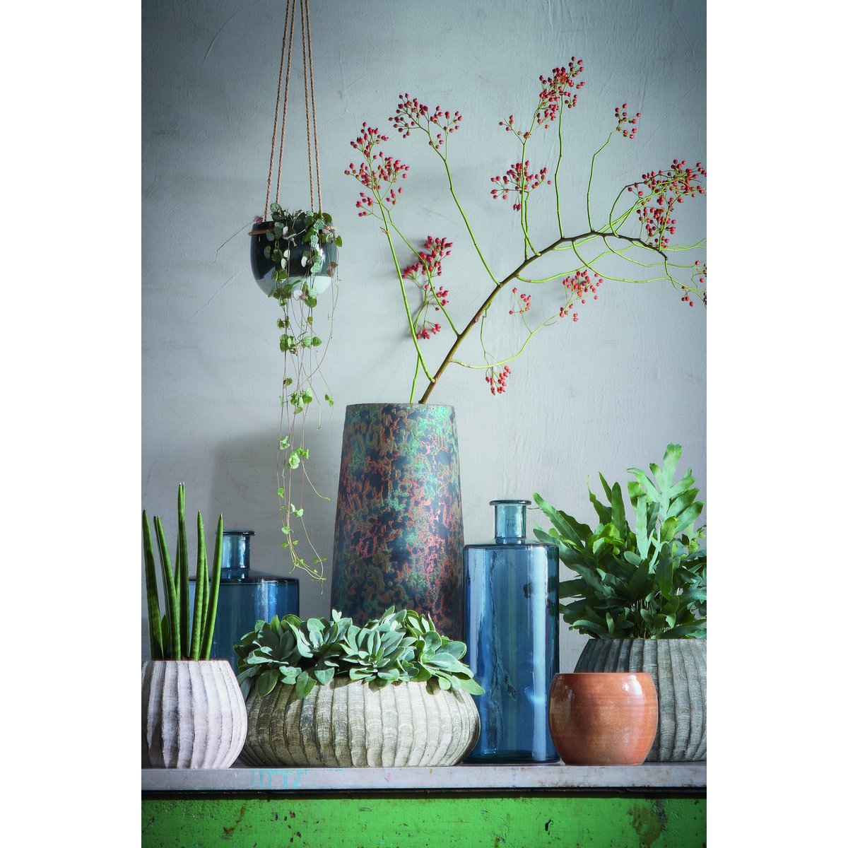 Mica Decorations Guan Flesvaas – Gerecycled Glas Blauw (H75 x Ø25 cm)