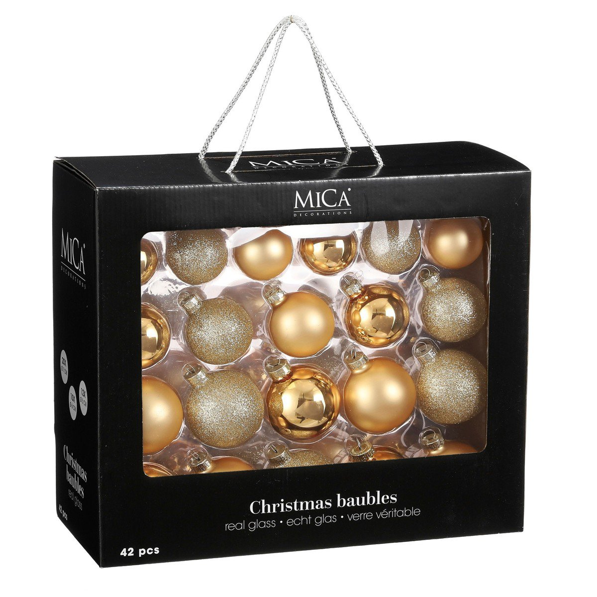Goudkleurige glazen kerstballen, set 42 stuks
