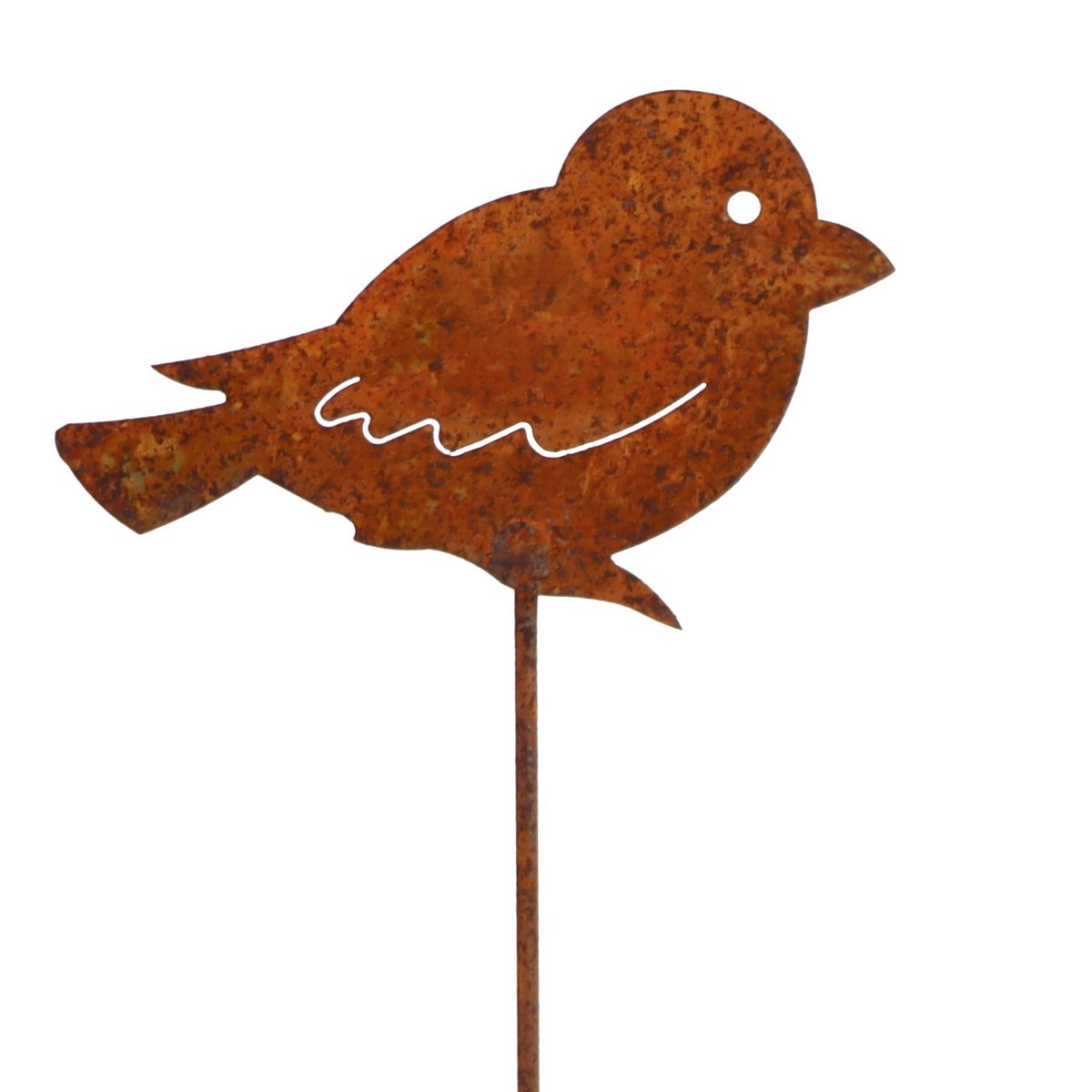 Roestmetalen vogel, hangend of op stok