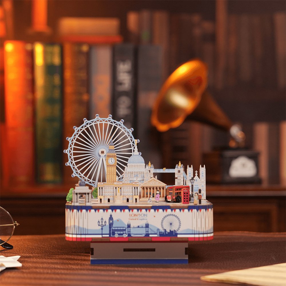 DIY 3D houten muziekdoos London, 14 x 14 x 14,5 cm