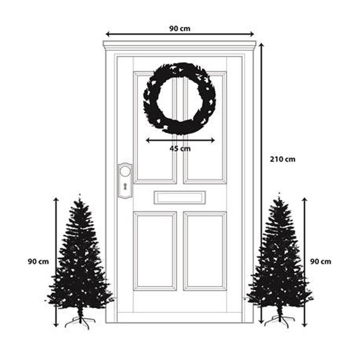Glendon set met 2 kunstkerstbomen en kerstkrans, 90 cm, Ø 45 cm, met verlichting