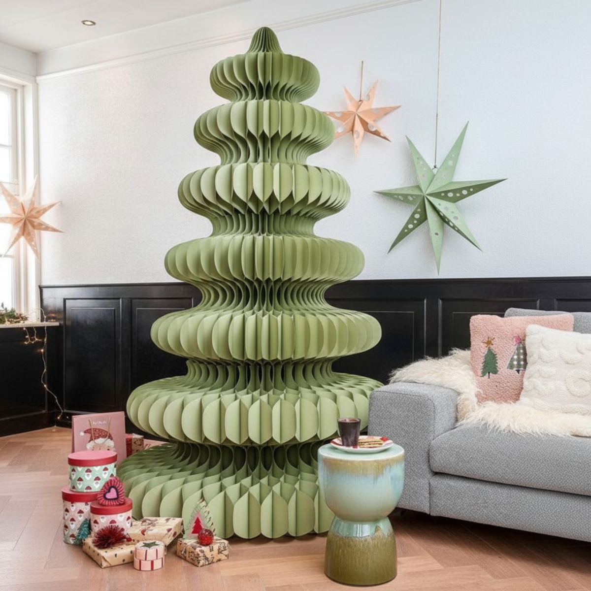 Decoratieve kerstboom papier, groen, Ø 148 × 212 cm