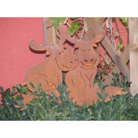 Roestmetalen elandenpaar op tuinsteker, 24 cm