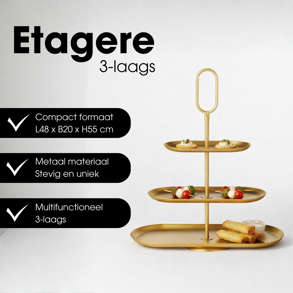 Mica Decorations Rama Etagère – 3-laags Metaal (48 x 20 x 55 cm)