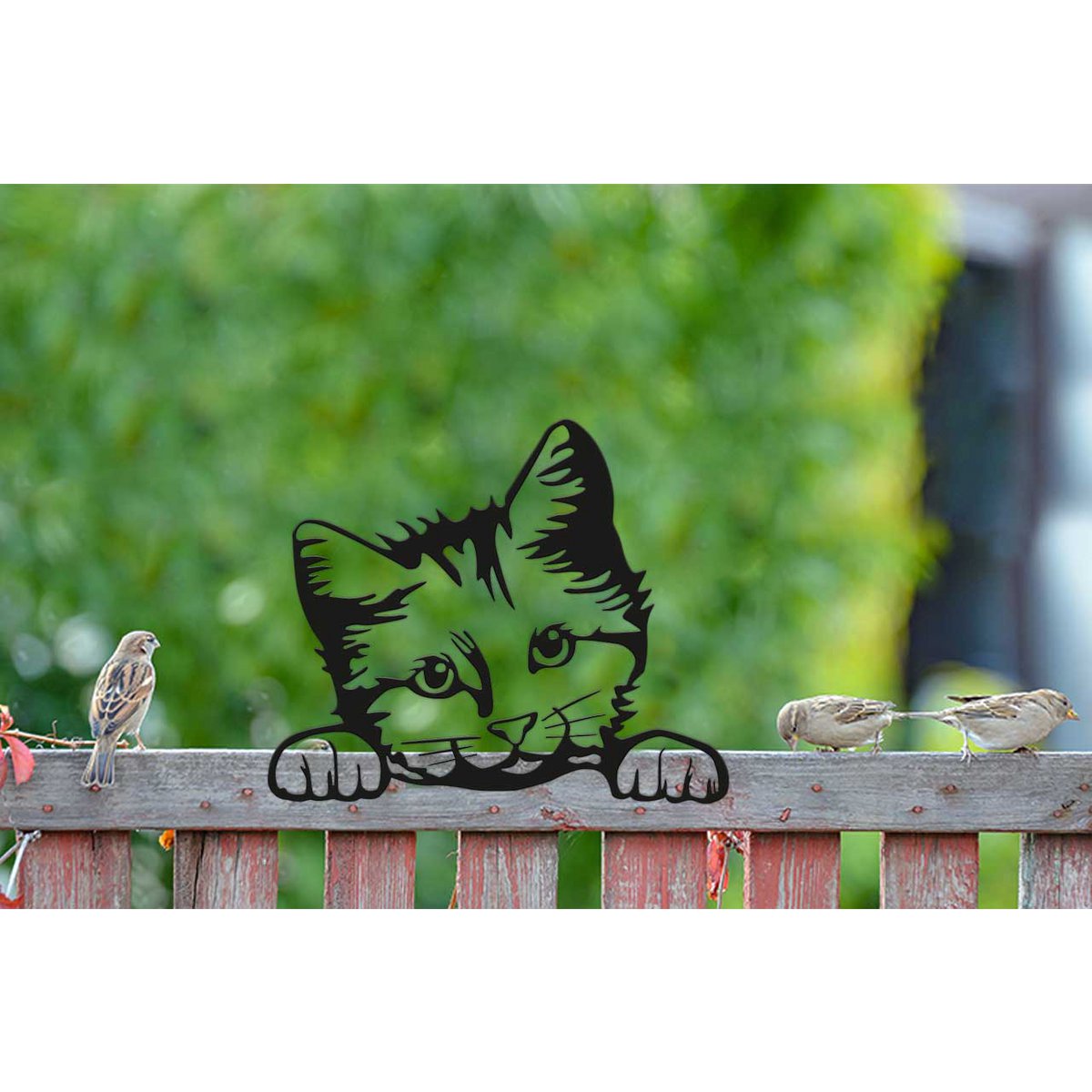 Peekaboo kat metalen wanddecoratie zwart