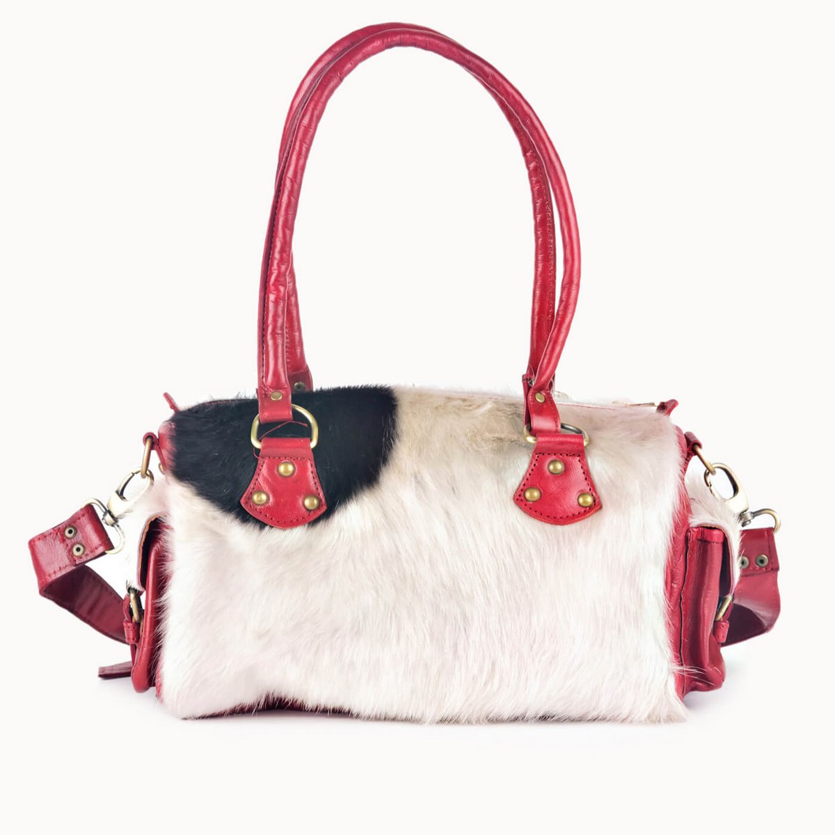 Yasmin leren handtas met koeienvacht, 30 × 15 × 19 cm