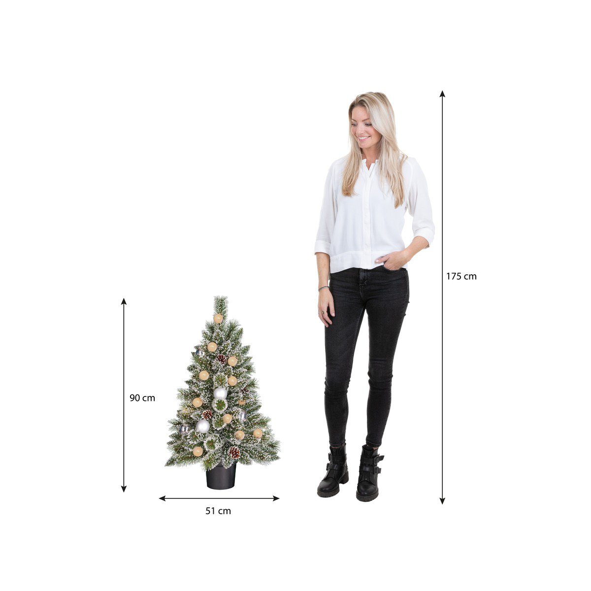 Kaprun kunstkerstboom met verlichting, rijp-effect, 90 cm, Ø 51 cm