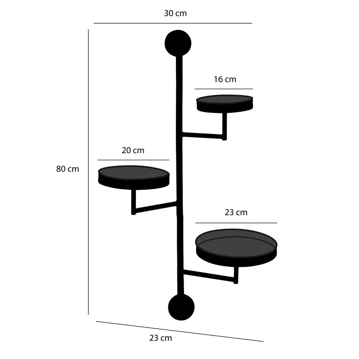 Perry wandrek zwart, ronde plateaus, 80 cm