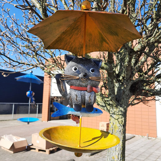 Metalen kat vogelvoeder hangend tuinornament