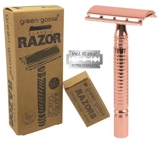 Klassieke safety razor roségoud met 10 scheermesjes