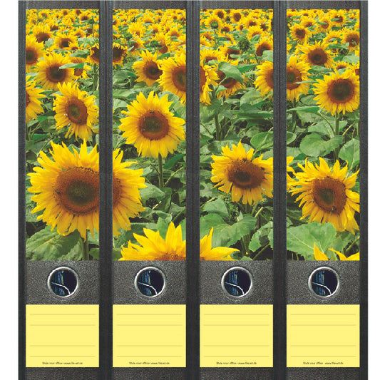 Ordneretiketten breed, veld zonnebloemen, set van 4