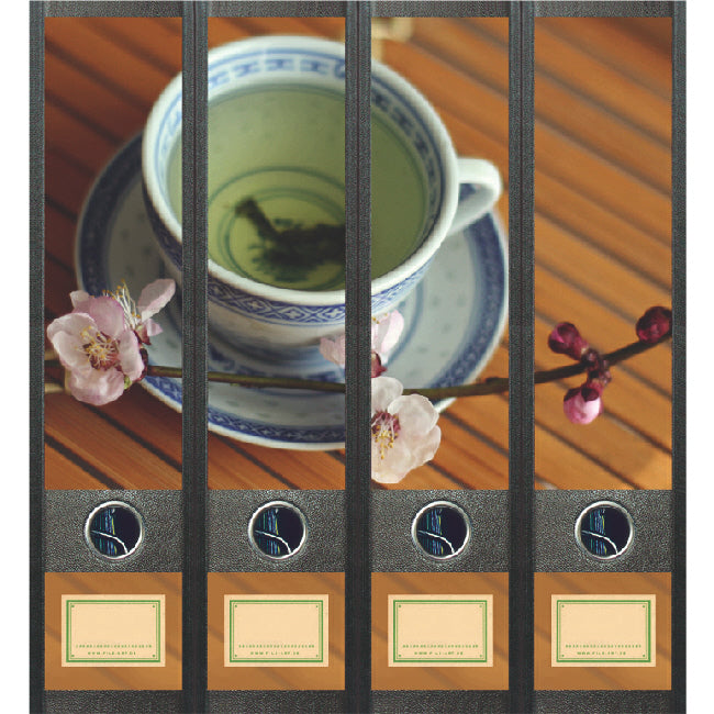 Ordneretiketten breed, groene thee, set van 4