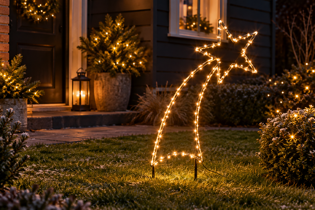 Verlichte tuinsteker vallende ster, 77 cm, 175 LED-lampjes