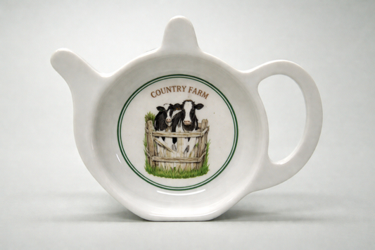 Koe, country farm theetip, 13 x 10 cm