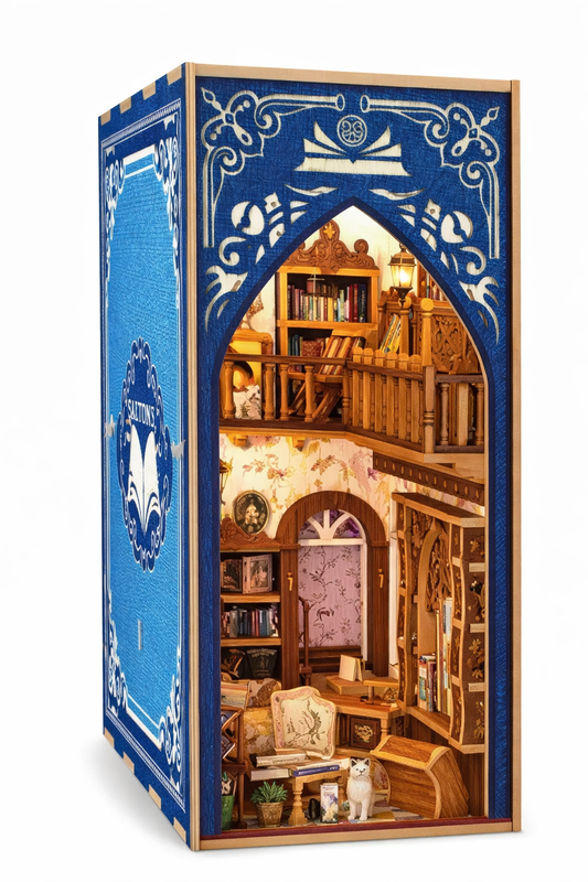 3D houten book nook retro boekwinkel, 18,7 x 10,1 x 23 cm