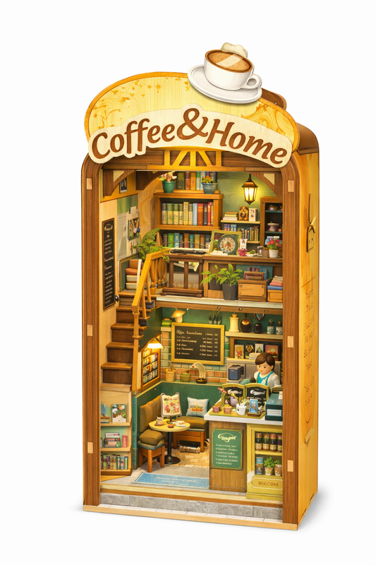 3D houten book nook coffee and home, 19 x 10,4 x 25 cm