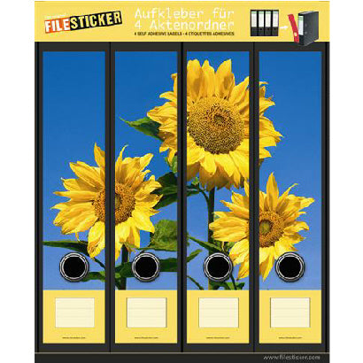 Ordneretiketten breed, 4 stuks zonnebloemen
