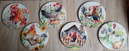 Onderzetters kippen, 6 stuks