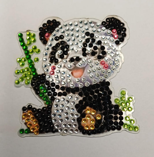 Panda met bamboe diamond painting koelkast-/decoratiemagneet, 7 x 7 cm