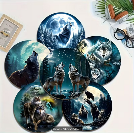 Onderzetters wolf, 6 stuks