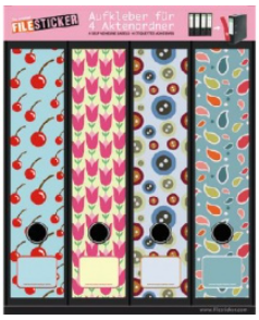 Ordneretiketten breed, 4 stuks Retro patroon