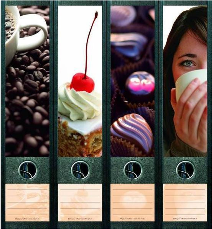 Ordneretiketten breed, coffee and sweets, set van 4
