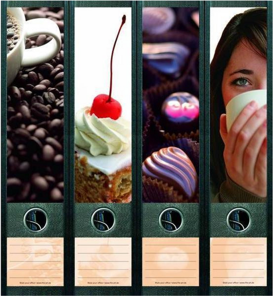 Ordneretiketten breed, coffee and sweets, set van 4