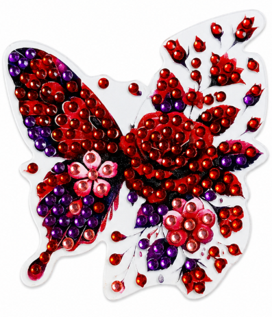 Vlinder met rode rozen diamond painting koelkast-/decoratiemagneet, 7,5 x 8 cm