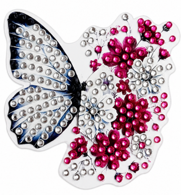 Vlinder met witte en roze bloemen diamond painting koelkast-/decoratiemagneet, 7,5 x 7,5 cm