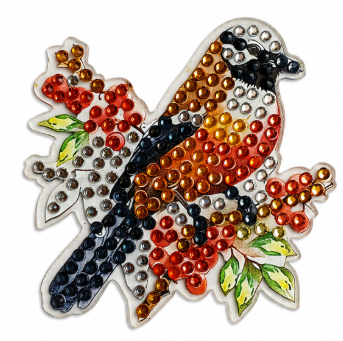 Vogel met besjes diamond painting koelkast-/decoratiemagneet, 7 x 7 cm
