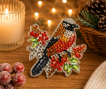 Vogel met besjes diamond painting koelkast-/decoratiemagneet, 7 x 7 cm