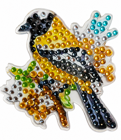 Gele vogel diamond painting koelkast-/decoratiemagneet, 7,5 x 7,5 cm