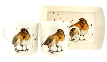 Roodborst Love Birds mok met dienblad