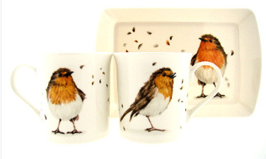 Roodborst mok met melamine dienblad