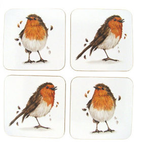 Roodborst onderzetters, set van 4, 10 × 10 cm
