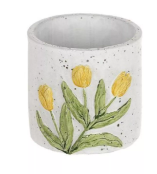 Bloempot tulp geel, steen, Ø 10,5 × 10,3 cm